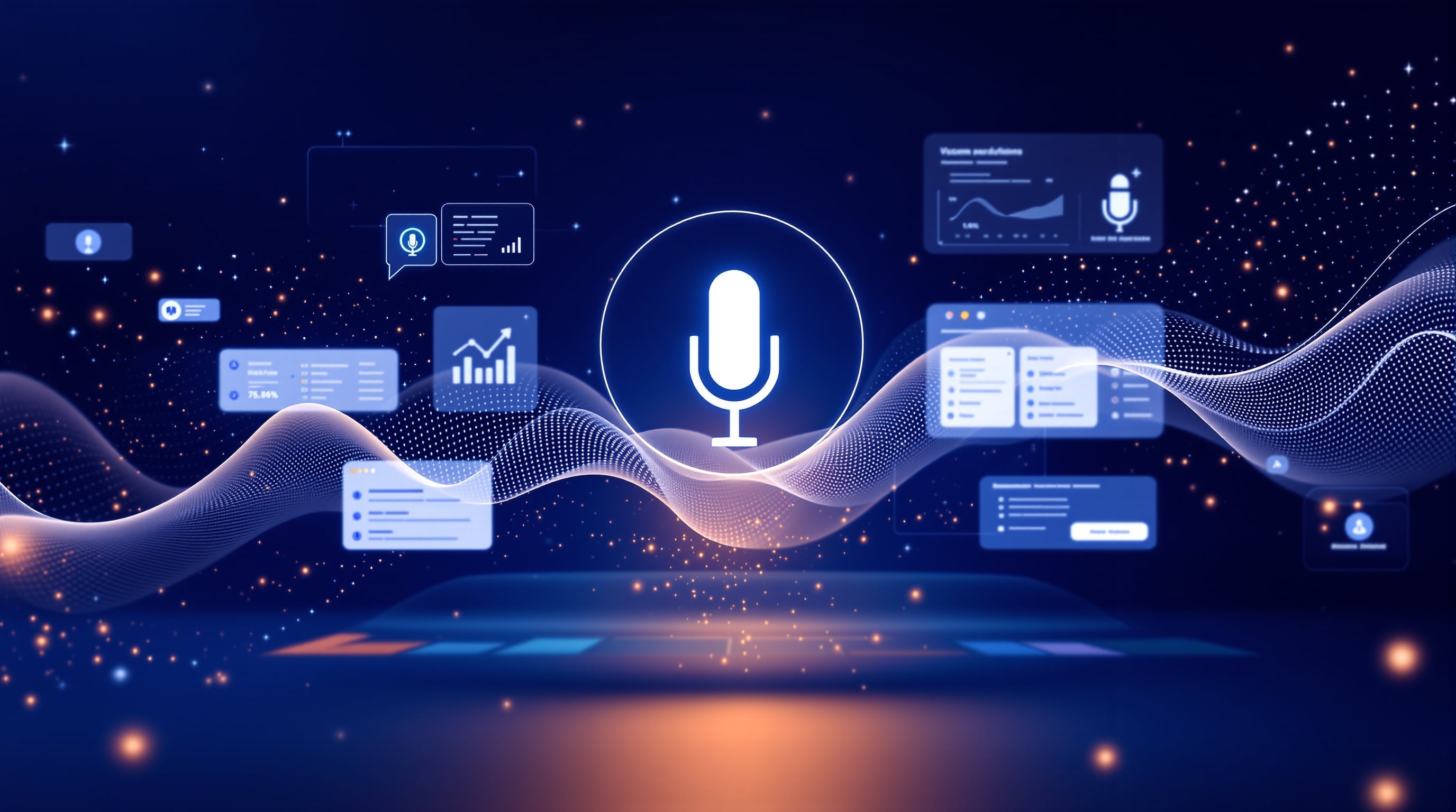 AI-powered voice interview visualization showing speech waveforms transforming into customer intelligence insights